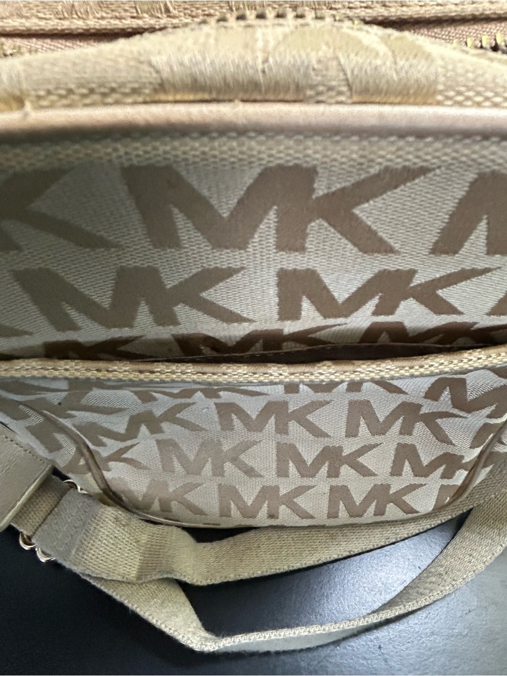 Michael Kors Beige/Tan MK Monogram Crossbody Bag - Picture 10 of 11